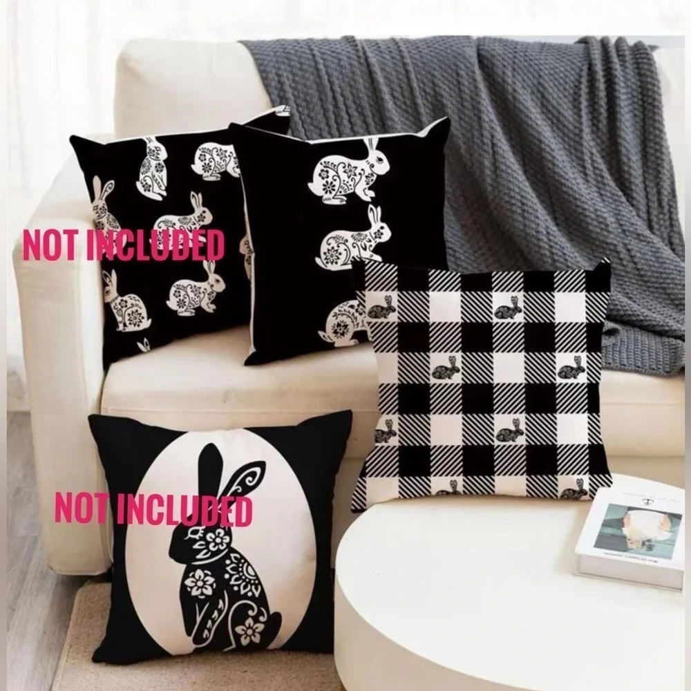 Seasonal Pillow Covers Easter Bunnies Zip Closure 17.7 In Black White Set of 2